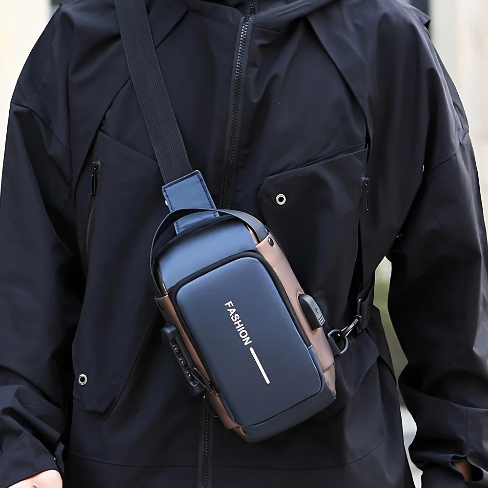 Elevate Your Everyday Style with the Stylish Men's Sling Bag - Durable Oxford Fabric Crossbody Chest Pack with Convenient Phone Pocket and Secure Zip Closure